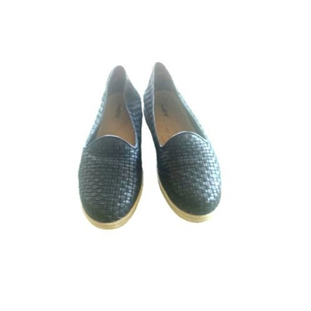 Trotters Adelina Navy Leather Woven Slip-On Shoes Size 10.5W